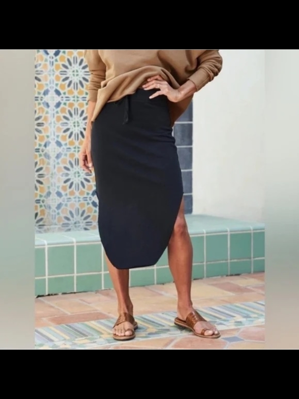 Frank & Eileen Donegal Black Midi Pencil Skirt with Side Slit